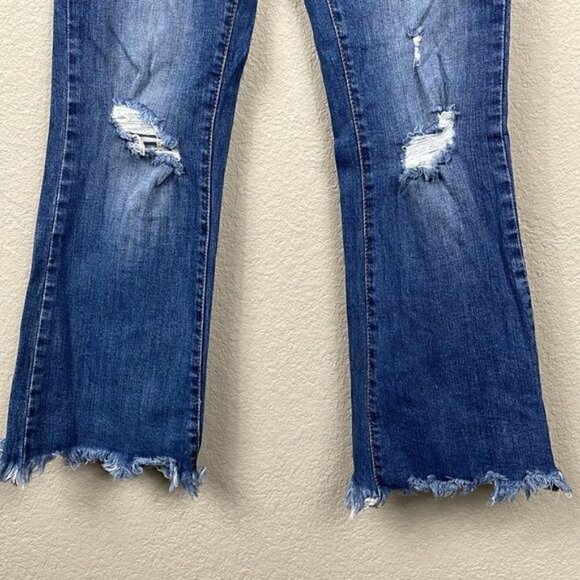 Tricot by C’est Toi Flare Fringe Raw Hem Jeans Distressed Crop Festival Sz 25 - Picture 2 of 10